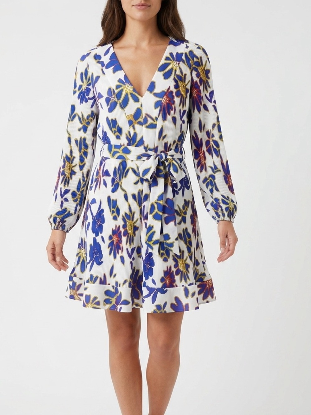 Taylor Floral Mini Dress S White Sapphire V‎ Neck Flare Party Dress